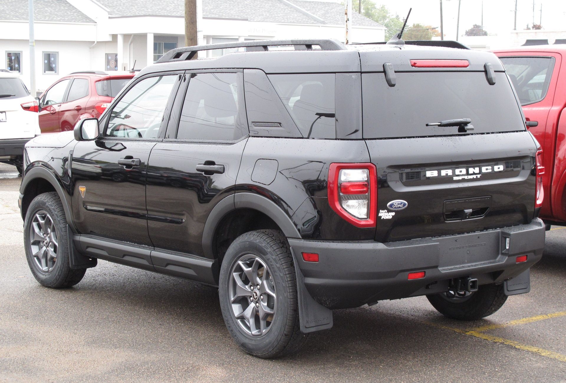 Ford Bronco Sport in black, rear three-quarter view