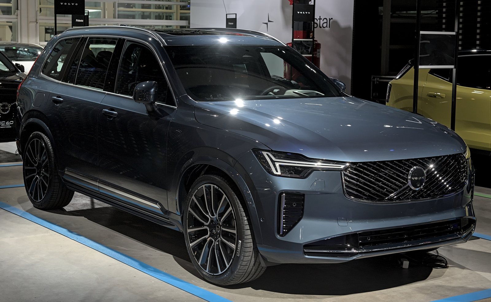 Volvo XC90 SUV in slate blue, front three-quarter view