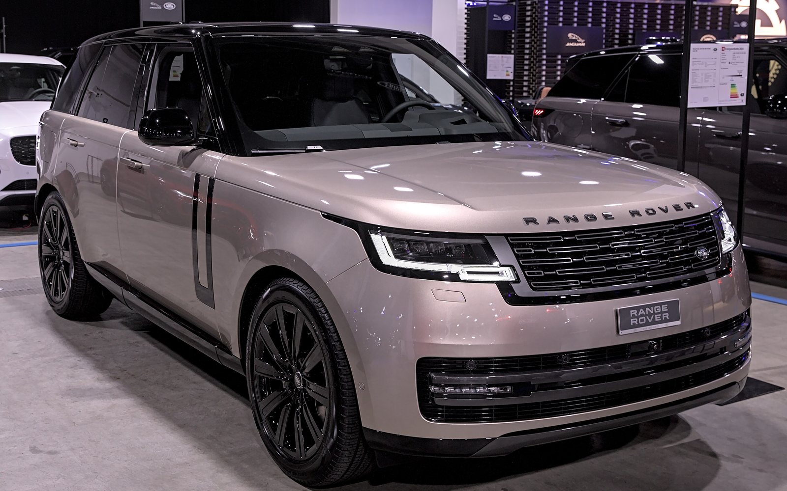 Range Rover in champagne metallic, front three-quarter view